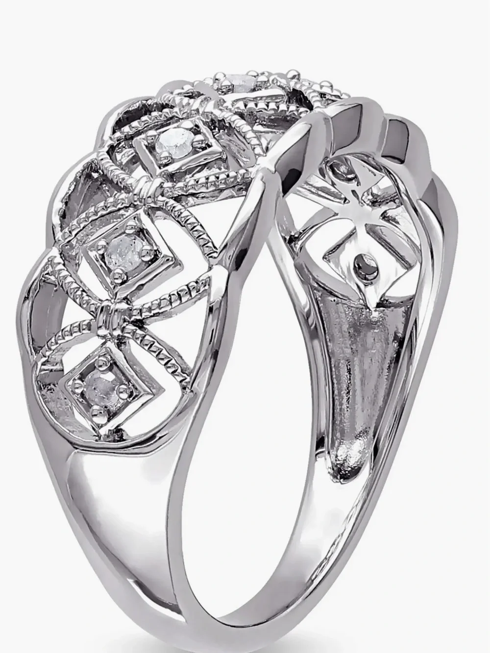 NWB DELMAR Sterling Silver Diamond Cutout Ring - 0.10ct.